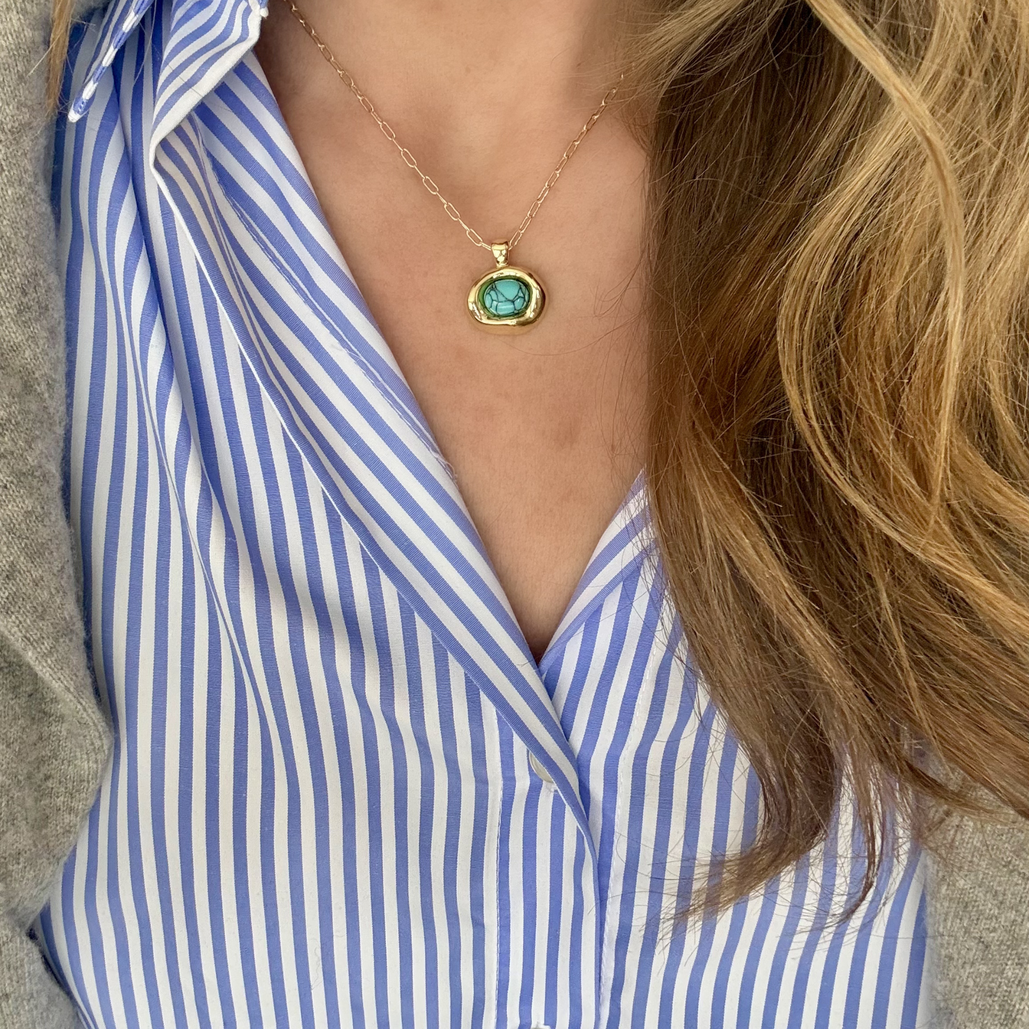 Turquoise Button on Paperclip Chain