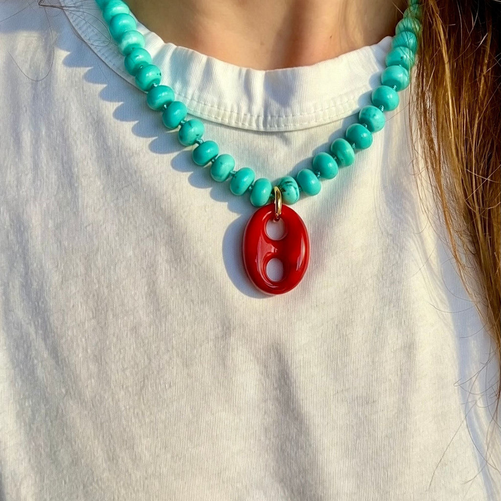 Turquoise Beads with Carnelian Mariner Pendant