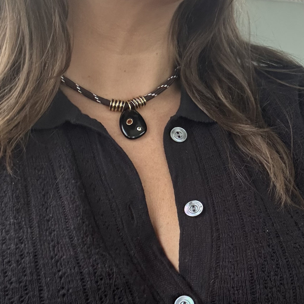 Brown Paracord - Black Onyx Stone